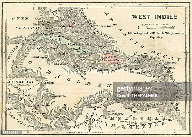 westindien karte 1856 - caribbean sea stock-grafiken, -clipart, -cartoons und -symbole