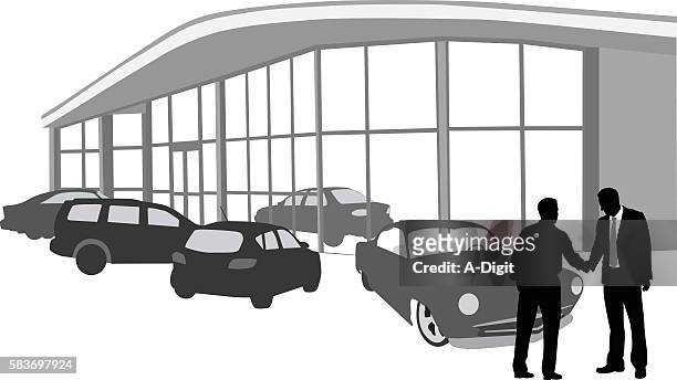ilustrações, clipart, desenhos animados e ícones de comprando um carro na concessionária - salão de exposições