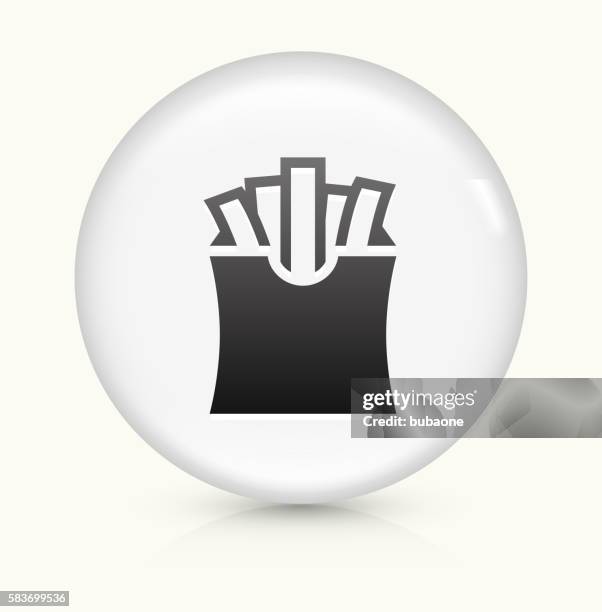 french fries icon on white round vector button - frying vegetables stock illustrations