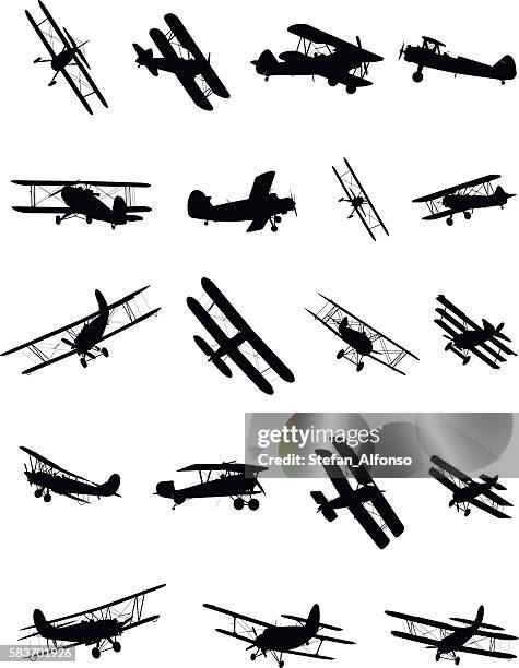 shapes of biplanes - plane white background stock illustrations