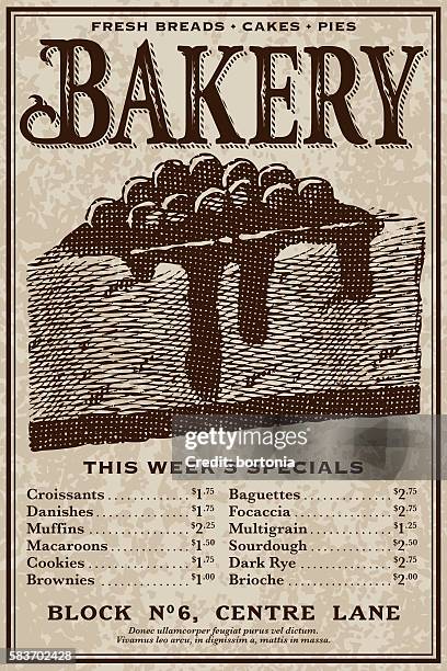 vintage victorian style bakery advertisement - victorian font stock illustrations