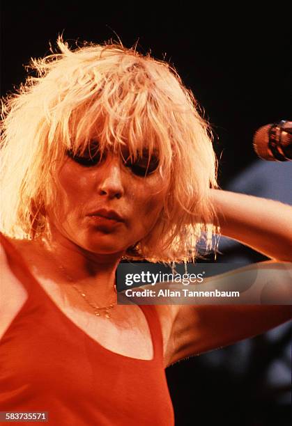 American singer Debbie Harry performing with Blondie at the Dr. Pepper Central Park Music Festival at Wollman Rink in Central Park, New York City,...