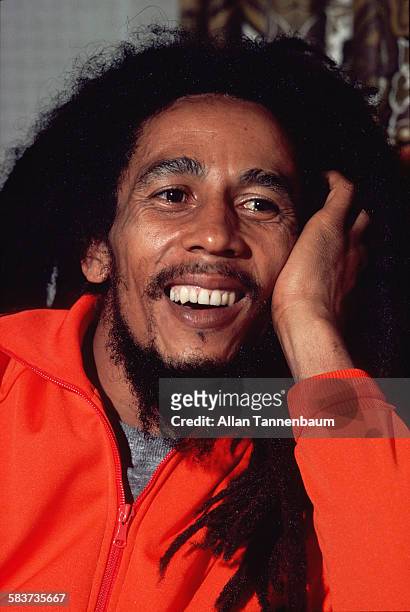 Portrait of Jamaican Reggae musician Bob Marley, mid to late twentieth century.
