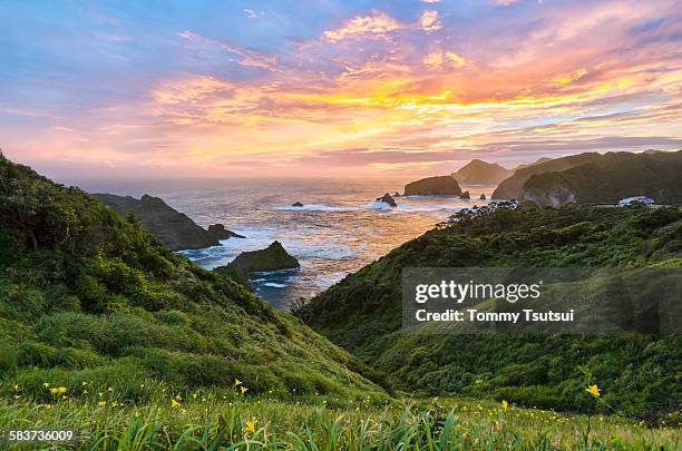 stormy sunset at cape okuirou - izu peninsula stock pictures, royalty-free photos & images