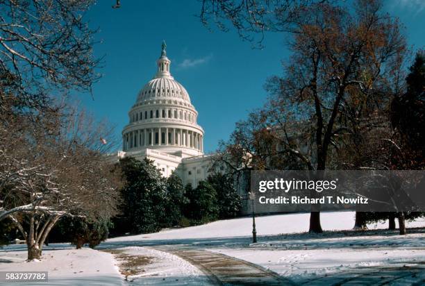 winter at the capitol building - washington dc winter stock pictures, royalty-free photos & images