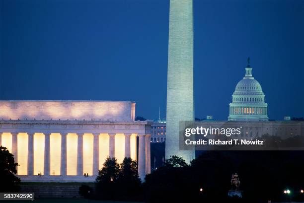 presidential memorials and u.s. capitol building - lincoln memorial foto e immagini stock