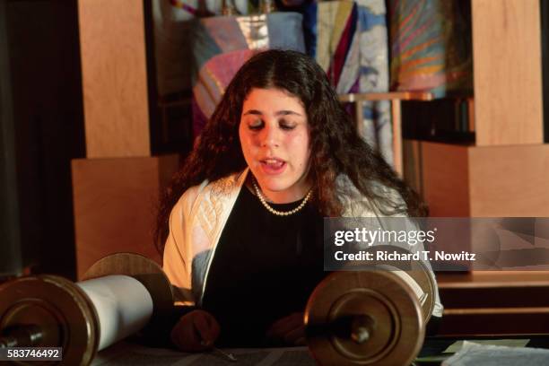girl reading at bat mitzvah - torah stock pictures, royalty-free photos & images