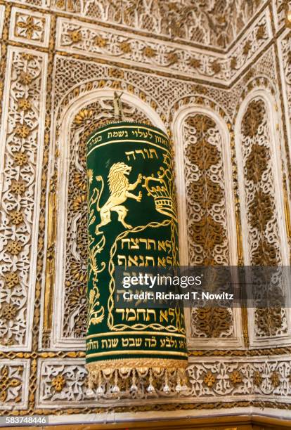 torah cover in roben bensadoun synagogue. - torah cover stock pictures, royalty-free photos & images