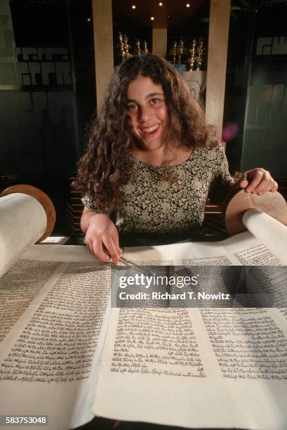 jewish girl reads torah - torah stock pictures, royalty-free photos & images