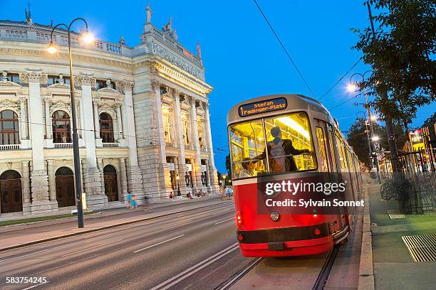 vienna, burgtheater at dusk - burgtheater wien stock-fotos und bilder