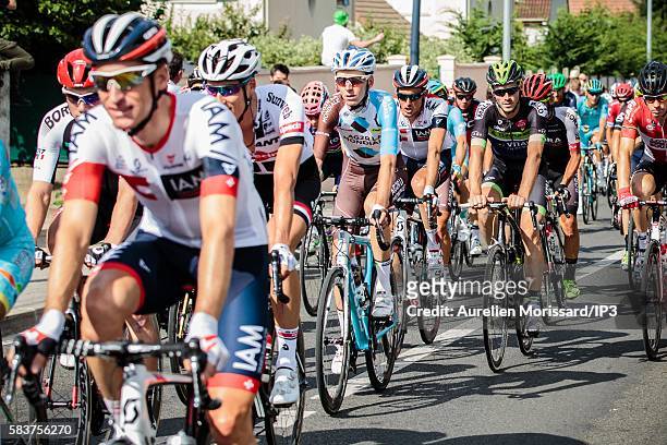 General view of the peloton during stage 21 of the Tour de France 2016 in the town of Domont between Chantilly and Paris Champs Elysees on July 24,...
