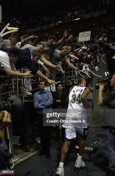 Ray Allen of the Milwaukee Bucks leaves the court after game six of the eastern conference finals against the Philadelphia 76ers at the Bradley...