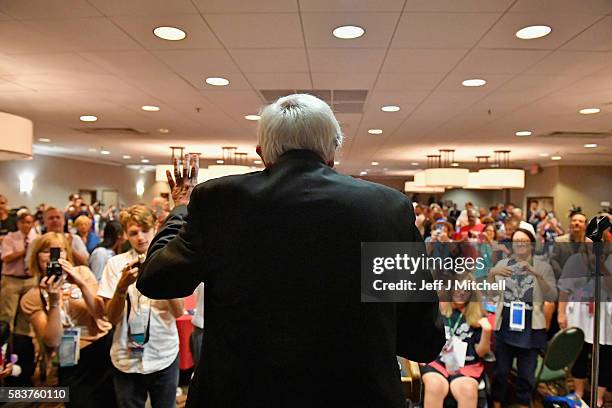 Senator Bernie Sanders exits the stage after addressing the New Hampshire, Maine and Vermont delegation breakfast at the Democratic National...