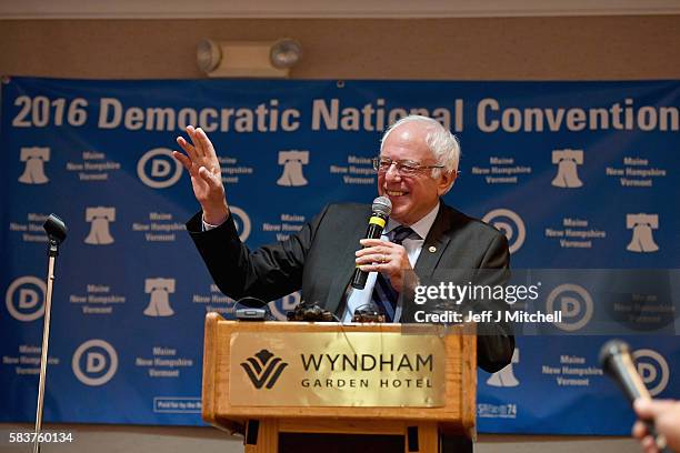 Senator Bernie Sanders exits the stage after addressing the New Hampshire, Maine and Vermont delegation breakfast at the Democratic National...