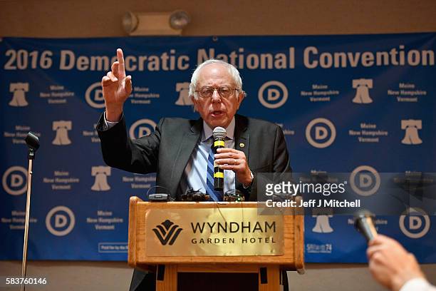 Senator Bernie Sanders exits the stage after addressing the New Hampshire, Maine and Vermont delegation breakfast at the Democratic National...
