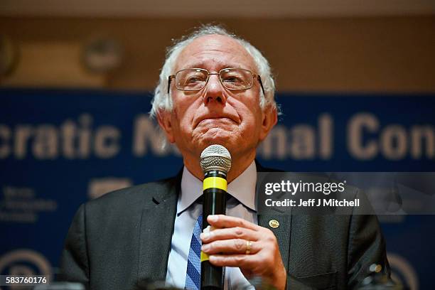 Senator Bernie Sanders exits the stage after addressing the New Hampshire, Maine and Vermont delegation breakfast at the Democratic National...