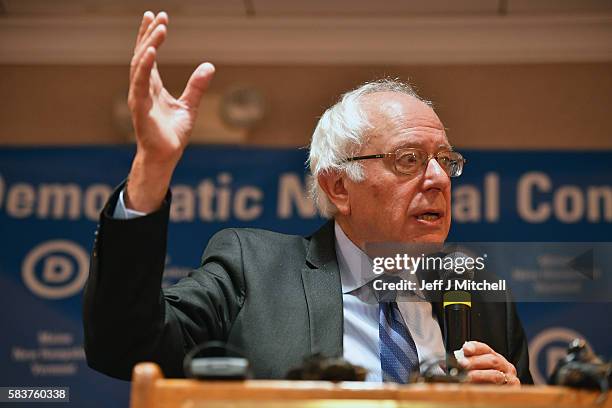 Senator Bernie Sanders exits the stage after addressing the New Hampshire, Maine and Vermont delegation breakfast at the Democratic National...