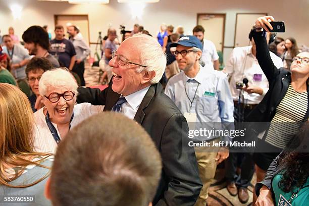 Senator Bernie Sanders exits the stage after addressing the New Hampshire, Maine and Vermont delegation breakfast at the Democratic National...