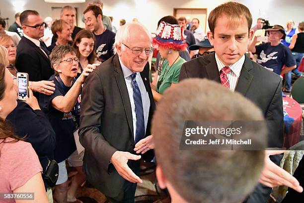 Senator Bernie Sanders exits the stage after addressing the New Hampshire, Maine and Vermont delegation breakfast at the Democratic National...