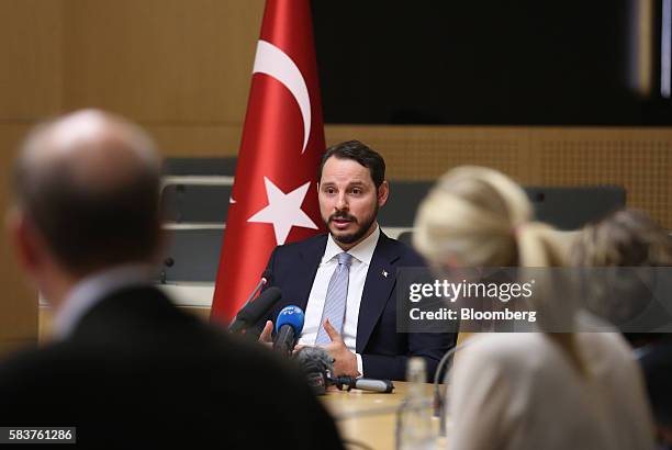 Berat Albayrak, Turkey's energy minister, speaks to members of the media during a news conference in Ankara, Turkey, on Wednesday, July 27, 2016....