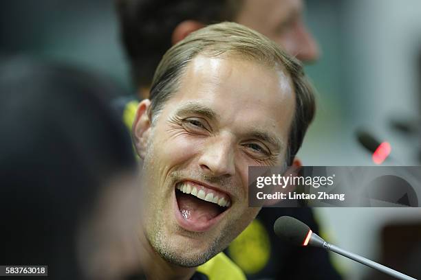 Thomas Tuchel, head coach of Dortmund attends a press conference for 2016 International Champions Cup match between Manchester City and Borussia...