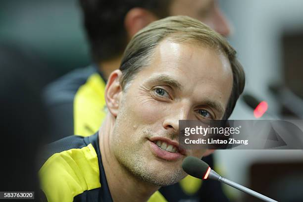 Thomas Tuchel, head coach of Dortmund attends a press conference for 2016 International Champions Cup match between Manchester City and Borussia...