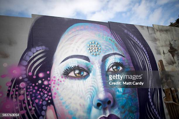 Detail of artwork produced as part of the 2016 Upfest on July 27, 2016 is seen in Bristol, England. The annual event, which this year helped...