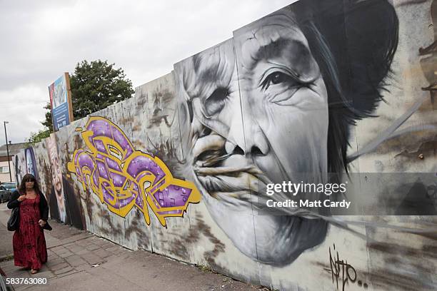 Detail of artwork produced as part of the 2016 Upfest on July 27, 2016 is seen in Bristol, England. The annual event, which this year helped...