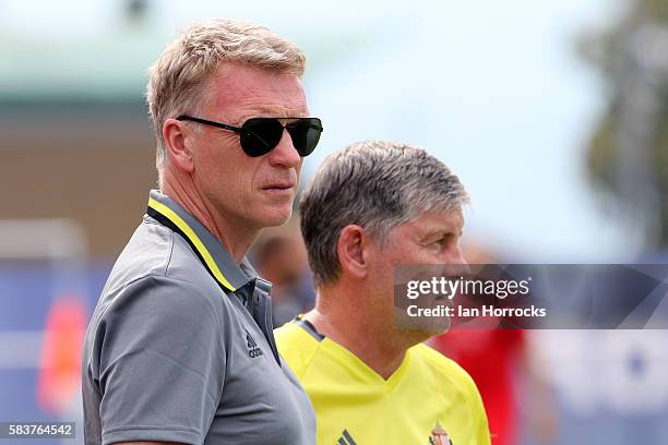 Sunderland manager David Moyes chats with coach Paul Bracewell during the pre-season friendly match between Dijon FCO and Sunderland AFC at Stade...