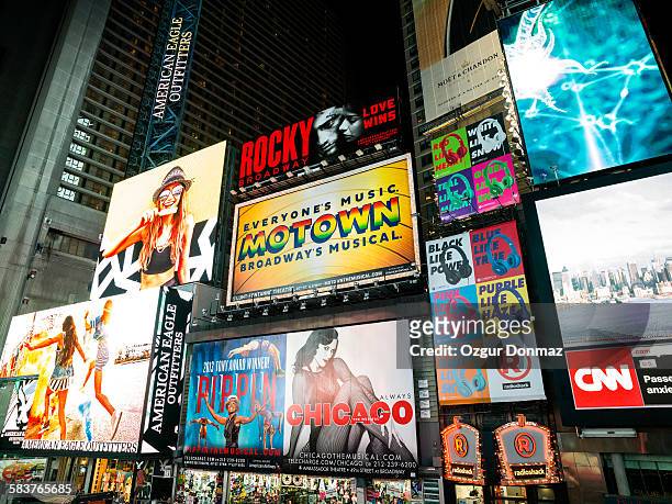 broadway theater billboards, new york - broadway manhattan stock pictures, royalty-free photos & images