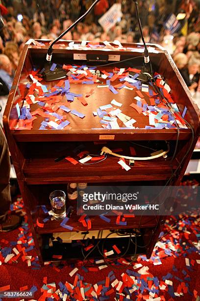 The podium where Democratic presidential hopeful New York Sen Hillary Rodham Clinton gave a speech after winning the Pennsylvania primary on April...