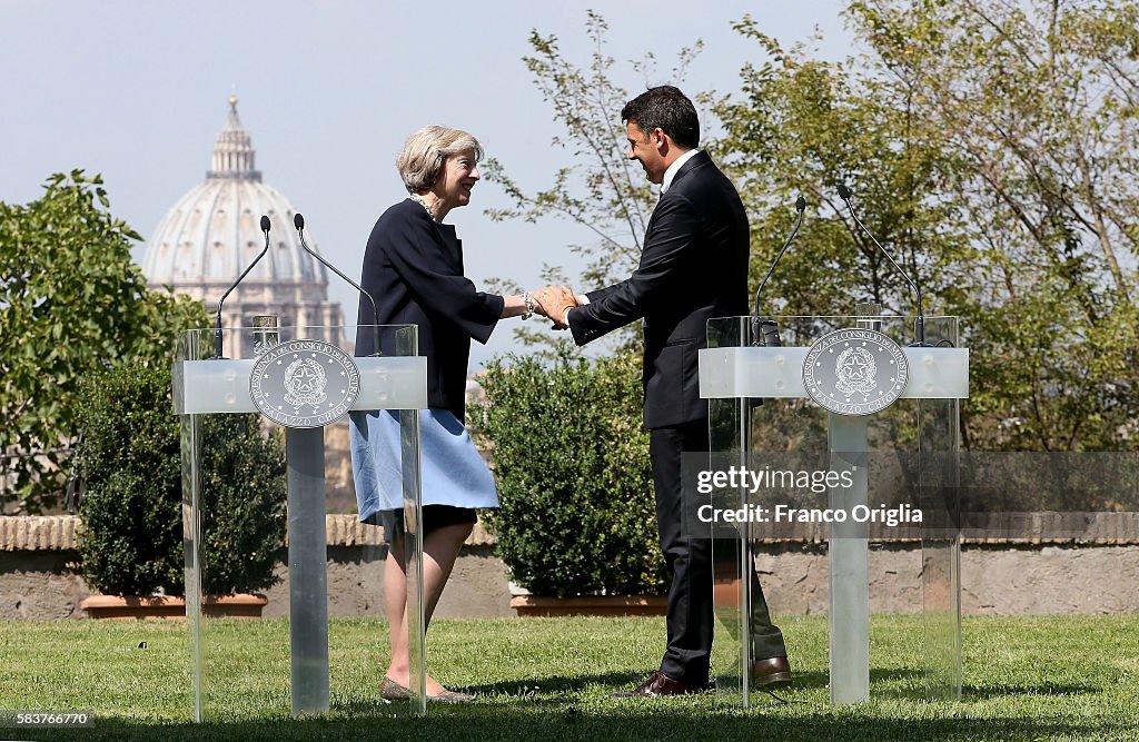 UK PM Teresa May Holds Talks With Italian PM Matteo Renzi