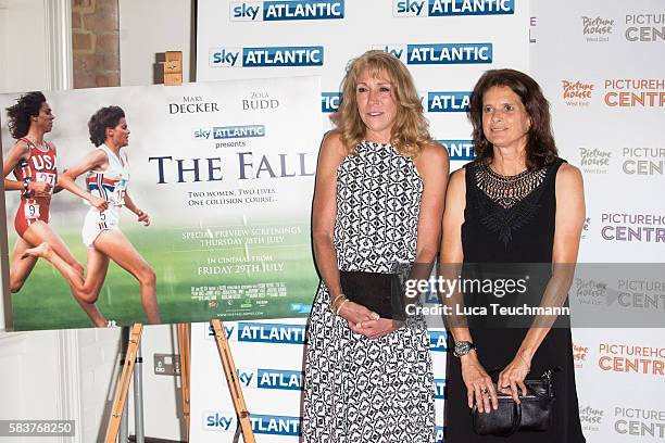 Mary Decker and Zola Budd arrives for the premiere of Sky Atlantic original documentary feature "The Fall" at Picturehouse Central on July 27, 2016...