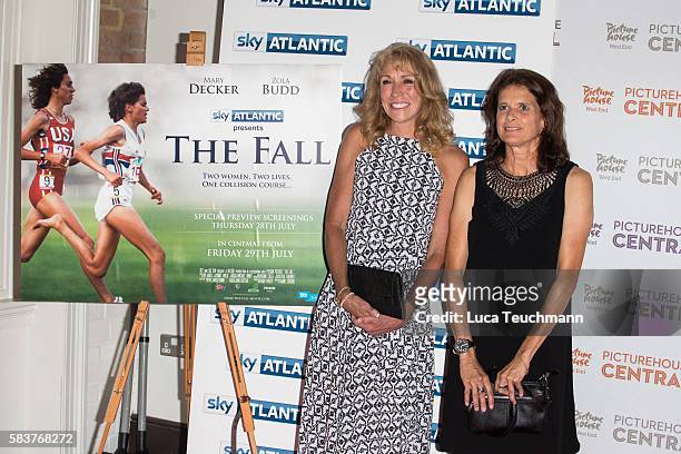 Mary Decker and Zola Budd arrives for the premiere of Sky Atlantic original documentary feature "The Fall" at Picturehouse Central on July 27, 2016...