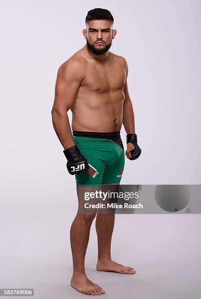Kelvin Gastelum poses for a portrait during a UFC photo session at the Monte Carlo Resort and Casino on July 5, 2016 in Las Vegas, Nevada.