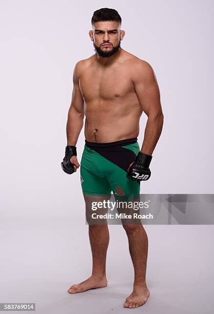 Kelvin Gastelum poses for a portrait during a UFC photo session at the Monte Carlo Resort and Casino on July 5, 2016 in Las Vegas, Nevada.