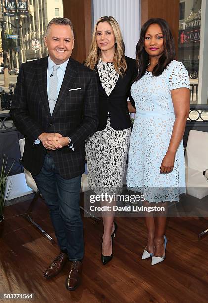 Host Ross Mathews, actress Mira Sorvino and actress/host Garcelle Beauvais attend Hollywood Today Live at W Hollywood on July 27, 2016 in Hollywood,...