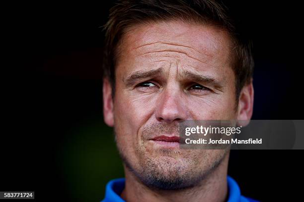 Neal Ardley, manager of AFC Wimbledon looks on during the pre-season friendly between AFC Wimbledon and Crystal Palace at The Cherry Red Records...