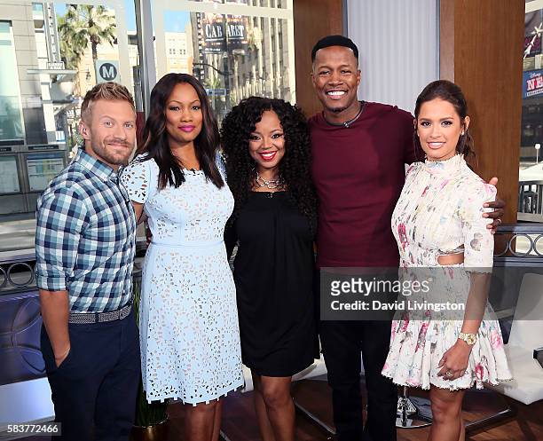 Host Tanner Thomason, actress/host Garcelle Beauvais, singer Shanice, husband actor Flex Alexander and host Rocsi Diaz attend Hollywood Today Live at...