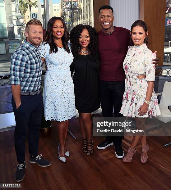 Host Tanner Thomason, actress/host Garcelle Beauvais, singer Shanice, husband actor Flex Alexander and host Rocsi Diaz attend Hollywood Today Live at...