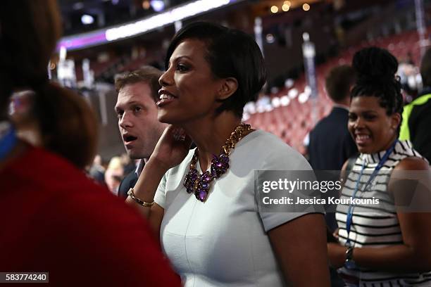 Baltimore Mayor Stephanie Rawlings-Blake walks the floor prior to the start of the third day of the Democratic National Convention at the Wells Fargo...