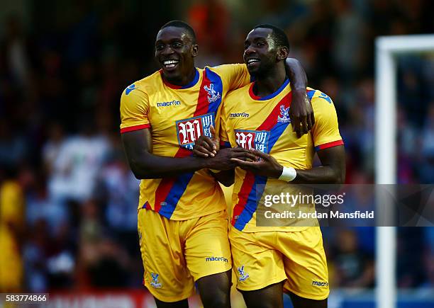 Yannick Bolasie of Crystal Palace celebrates with Freddie Ladapo of Crystal Palaces after he scores his sides second goal during the pre-season...