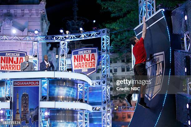 Indianapolis Finals" -- Pictured: Matt Iseman, Akbar Gbajabiamila, Ethan Swanson --