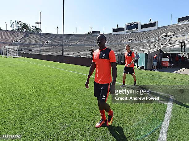 Sadio Mane of Liverpool during a training session at the Rose Bowl on July 27, 2016 in Los Angeles, California.