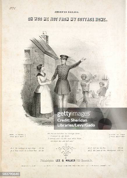 Sheet music cover image of the song 'American Ballads Oh Woo Me Not From My Cottage Home', with original authorship notes reading 'Words by Amanda M...