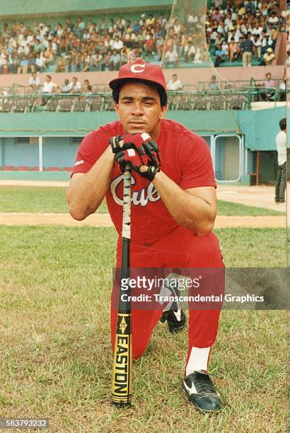 Portrait of baseball player Antonio Pacheco, of the Cuban national team prior to the Summer Olympics, Havana, Cuba, 1996.
