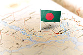 Bangladesh pinned on the map with flag