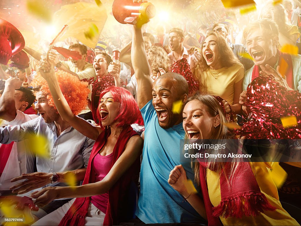 Sport fans: Group of cheering fans