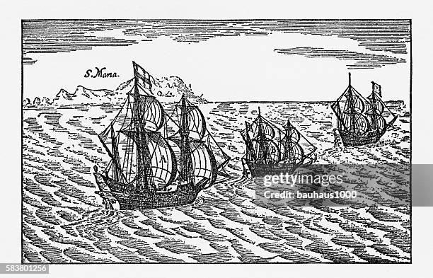 ilustrações, clipart, desenhos animados e ícones de van noort navegando pelo estreito de magalhães, gravura de 1600 - 17th century style