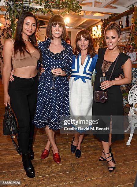 Leah Weller, Dawn O'Porter, Ophelia Lovibond and Caroline Flack attend Dawn O'Porter's fashion pop-up at The Gardening Society on the John Lewis...